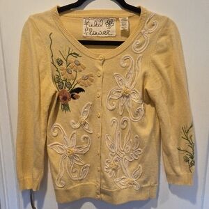 ANTHROPOLOGIE Field Flower Beaded Embroidered Cardigan S